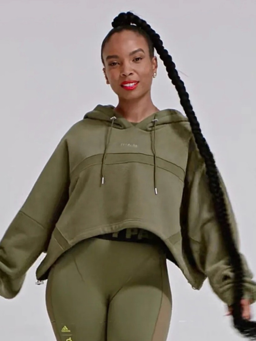 IVY PARK Adidas Peloton Olive Green Cropped oversized Hoodie